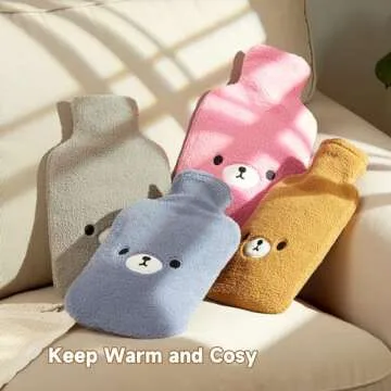 samply Hot Water Bottle with Cute Fleece Cover, 2Liter Water Bag for Hot and Cold Compress, Hand Feet Warmer, Neck and Shoulder Pain Relief, Brown Bear