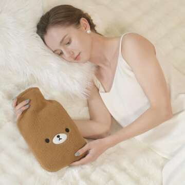 samply Hot Water Bottle with Cute Fleece Cover, 2Liter Water Bag for Hot and Cold Compress, Hand Feet Warmer, Neck and Shoulder Pain Relief, Brown Bear