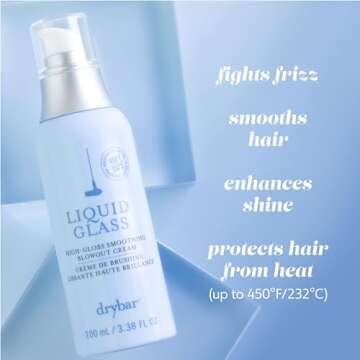 Drybar Liquid Glass High-Gloss Smoothing Blowout Cream | Reduces Frizz, Smooths Hair, Enhances Shine for a Healthier Appearance | Heat Protectant for Hair up to 450°F