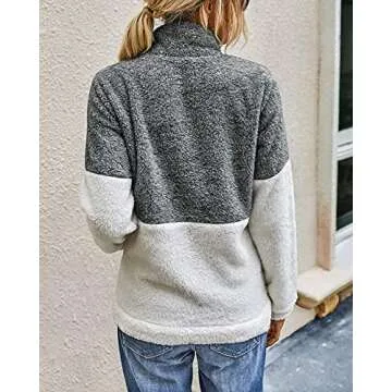 Stylish BTFBM Women Sherpa Quarter Zip Pullover Sweatshirt