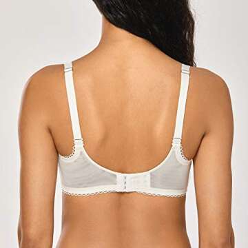 DOBREVA Women's Sexy Lace Push Up Plus Size Bra Sheer Balconette Underwire Unlined Ivory_Eyelash lace 34DD