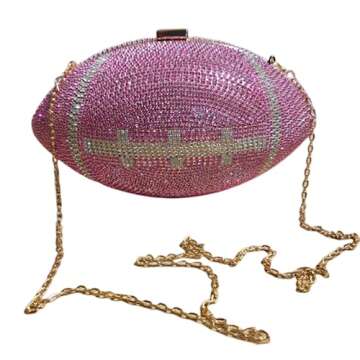 UMREN Women Rugby Shaped Cross Body Purse Rhinestone Ellipse Ball Crystal Evening Bag Clutch Handbag...