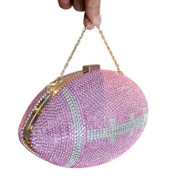 UMREN Women Rugby Shaped Cross Body Purse Rhinestone Ellipse Ball Crystal Evening Bag Clutch Handbag for Wedding Party (One Size, Pink-R)
