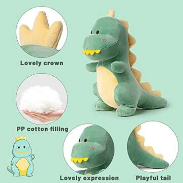 Adorlynetty Cute Stuffed Dinosaur Plush, 12" Soft Dino Plushie Toys for Boys Girls Baby Kids (Green)