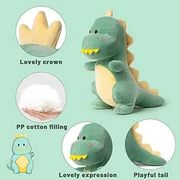 Adorlynetty Cute Stuffed Dinosaur Plush, 12" Soft Dino Plushie Toys for Boys Girls Baby Kids (Green)