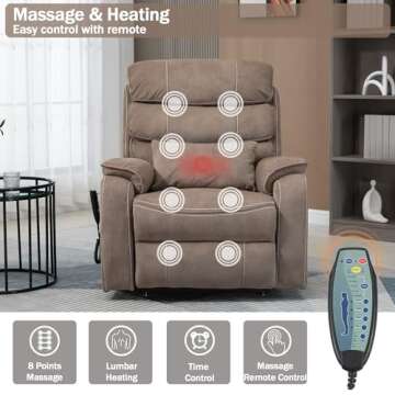 JIKFRIMA Power Lift Recliner Chair for Adults Elderly Lay Flat Velvet Recliners with Massage Heating, Extended Footrest, Wireless Charging Device, USB Ports, Cup Holder, Lumbar Pillow, Up to 400LBS