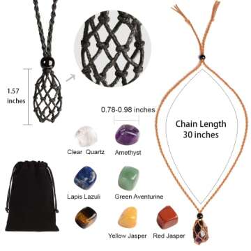 Anjiucc 7 Chakra Natural Gemstone Crystal with 2PCS Empty Necklace Holder Necklace Cord Stone Holder...