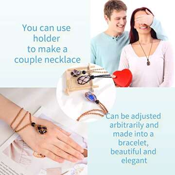 Anjiucc 7 Chakra Natural Gemstone Crystal with 2PCS Empty Necklace Holder Necklace Cord Stone Holder Pendant Stone Holder Replacement Hand-Woven Necklace Cord with Adjustable Length