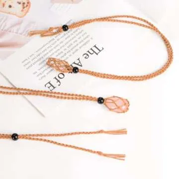 Anjiucc 7 Chakra Natural Gemstone Crystal with 2PCS Empty Necklace Holder Necklace Cord Stone Holder Pendant Stone Holder Replacement Hand-Woven Necklace Cord with Adjustable Length