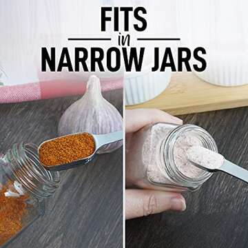 Zulay Stainless Steel Measuring Spoons Set - Rectangular Metal Measuring Spoons with Slim Design for Narrow Spice Jars - Easy to Clean and Use - 6 Piece