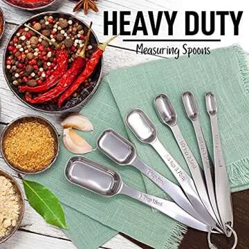 Zulay Stainless Steel Measuring Spoons Set - Rectangular Metal Measuring Spoons with Slim Design for Narrow Spice Jars - Easy to Clean and Use - 6 Piece