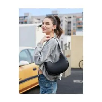 WSRYDJDL Crescent Shoulder Bags for Women Cute Hobo Tote Handbag Under the Arm Purses Mini Clutch Purse with Zipper Closure (Black)