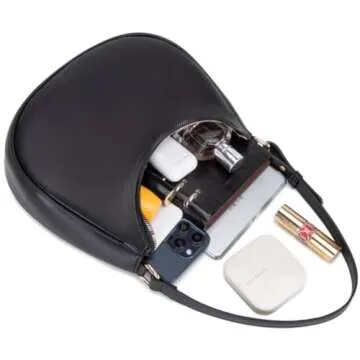 WSRYDJDL Crescent Shoulder Bags for Women Cute Hobo Tote Handbag Under the Arm Purses Mini Clutch Purse with Zipper Closure (Black)