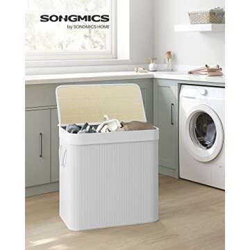 SONGMICS Laundry Hamper, 39.6 Gallons (150L), 3-Section Laundry Basket, Laundry Hamper with Lid, Bam...