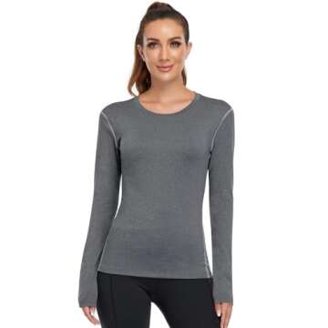 WANAYOU Women's 3 Pack Compression Shirt Moisture Wicking Long Sleeve Running Athletic T-Shirt Workout Yoga Skiing Tops Winter Baselayer (3 Pack(Black+White+Grey), Medium)