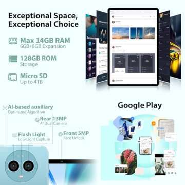 TECLAST Tablet 11 inch Android 14 Tablets, P50 14GB+128GB,1TB Expand, Widevine L1 Compatible 8-Core Tablet with 5G WiFi, 8000mAh Battery, 13MP Camera, 11" IPS Big Screen, GPS