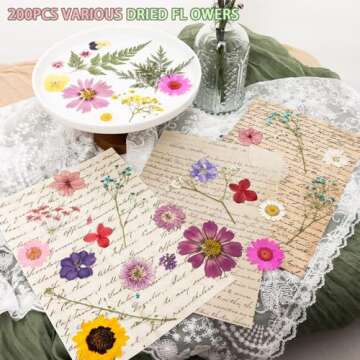 200Pcs Dried Pressed Flowers Resin Mould Real Flowers Natural Dry Leaves Bulk Mixed Colorful Herbs K...