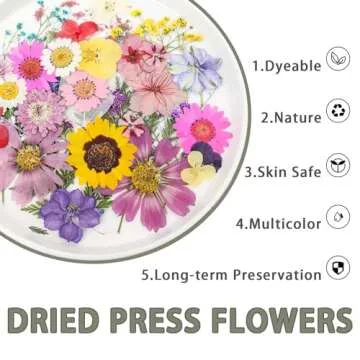 200Pcs Dried Pressed Flowers Resin Mould Real Flowers Natural Dry Leaves Bulk Mixed Colorful Herbs Kit with Tweezers for Scrapbooking DIY Candle Jewelry Crafts Making Nails Decoration(Multicolor)