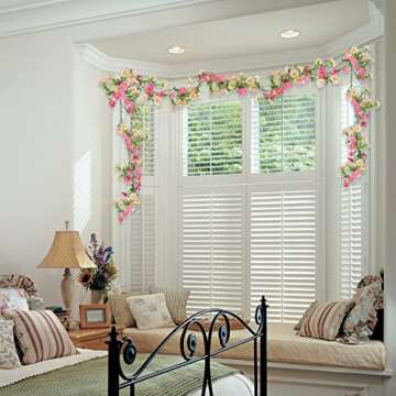 HO2NLE Silk Flower Garland Artificial Sunflower Garland Fake Hanging Vines with Daisy Flowers for Wall Home Party Wedding Indoor Outdoor Spring Decor