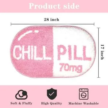 Flecrand Cute Funny Chill Pill Bath Mat, Pink Bathroom Kitchen Cool Rug, Preppy Room Decor Rug, Bath Rugs,Small chill Pill Rugs,Trendy Rugs,Non Slip Washable Water Absorbent Microfiber