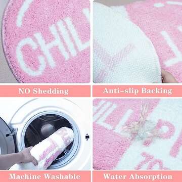 Flecrand Cute Funny Chill Pill Bath Mat, Pink Bathroom Kitchen Cool Rug, Preppy Room Decor Rug, Bath Rugs,Small chill Pill Rugs,Trendy Rugs,Non Slip Washable Water Absorbent Microfiber