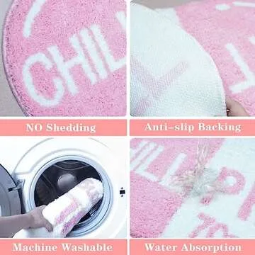 Flecrand Cute Funny Chill Pill Bath Mat, Pink Bathroom Kitchen Cool Rug, Preppy Room Decor Rug, Bath Rugs,Small chill Pill Rugs,Trendy Rugs,Non Slip Washable Water Absorbent Microfiber