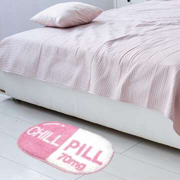 Flecrand Cute Funny Chill Pill Bath Mat, Pink Bathroom Kitchen Cool Rug, Preppy Room Decor Rug, Bath Rugs,Small chill Pill Rugs,Trendy Rugs,Non Slip Washable Water Absorbent Microfiber