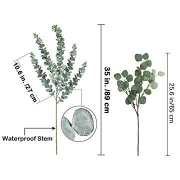 Winlyn 6 Pcs Tall Eucalyptus Stems Fake Greenery with Fake Eucalyptu Leaves Real Touch Greenery Arti...