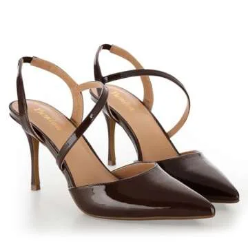 Yumlon Closed Toe Slingback Heels for Women - Elegant Brown Pumps