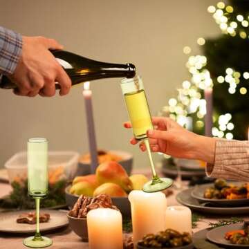 6 Pieces Green Champagne Flutes 6 OZ Straight Sided Wine Glasses Champagne Long Stem Drinking Colore...