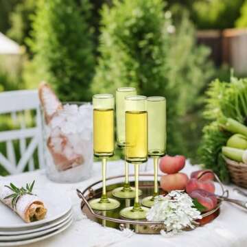 Elegant 6 Piece Green Champagne Flute Set for Celebrations