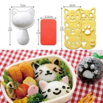 Fellibay Bento Accessories Sushi Mold Rice Ball Mold Cartoon Cat Pattern Sushi Bento Nori Kitchen Rice Decor Kits Sandwich DIY Kitchen Tools for Baby Kids Meal
