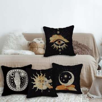 Tarot Linen Throw Pillow Case Set of 4, Tarot Decor Pillow Cover, Tarot Witchy Room Decor Cushion Cover for Sofa Couch Bed College Dorm Decor (18x18)