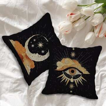 Tarot Linen Throw Pillow Case Set of 4, Tarot Decor Pillow Cover, Tarot Witchy Room Decor Cushion Cover for Sofa Couch Bed College Dorm Decor (18x18)