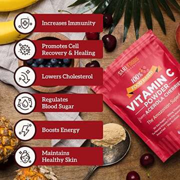 Sari Foods Co Organic Acerola Cherry Powder - Natural Vitamin C Complex Powder - Plant Based, Non-Synthetic Nutrition. Nature’s Daily Whole Food, Antioxidants and Bioflavonoids, 6 Ounce