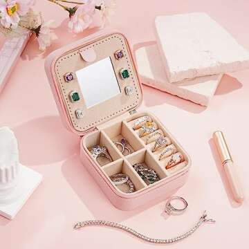 Travel Jewelry Case for Women - Personalized Jewelry Organizers and Storage, Birthday Gifts Graduation Anniversary Ceremony Gift for Her Preppy Teens Mom Wife,Mini Portable Travel Case, Pink Letter A