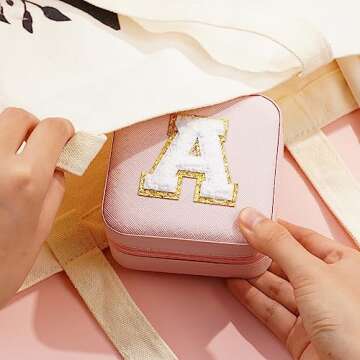 Travel Jewelry Case for Women - Personalized Jewelry Organizers and Storage, Birthday Gifts Graduation Anniversary Ceremony Gift for Her Preppy Teens Mom Wife,Mini Portable Travel Case, Pink Letter A