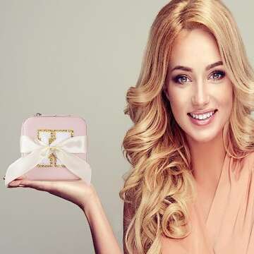 Travel Jewelry Case for Women - Personalized Jewelry Organizers and Storage, Birthday Gifts Graduation Anniversary Ceremony Gift for Her Preppy Teens Mom Wife,Mini Portable Travel Case, Pink Letter A