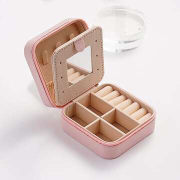 Travel Jewelry Case for Women - Personalized Jewelry Organizers and Storage, Birthday Gifts Graduation Anniversary Ceremony Gift for Her Preppy Teens Mom Wife,Mini Portable Travel Case, Pink Letter A