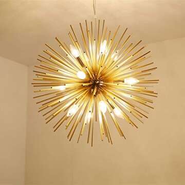 KAKEEL Golden Sputnik Chandelier Ceiling Light Lamp Pendant Lighting Fixture E14 Light (Dia 22-Inch)