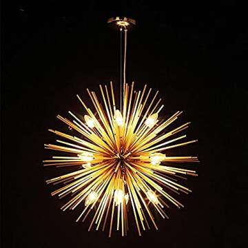 KAKEEL Golden Sputnik Chandelier Ceiling Light Lamp Pendant Lighting Fixture E14 Light (Dia 22-Inch)
