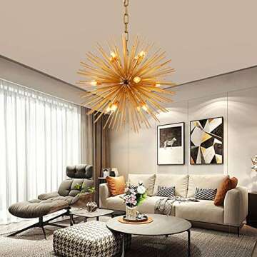 KAKEEL Golden Sputnik Chandelier Ceiling Light Lamp Pendant Lighting Fixture E14 Light (Dia 22-Inch)
