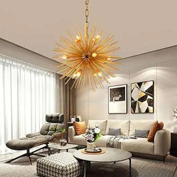 KAKEEL Golden Sputnik Chandelier Ceiling Light Lamp Pendant Lighting Fixture E14 Light (Dia 22-Inch)