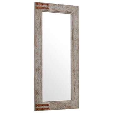 Amazon Brand – Stone & Beam Vintage-Look Rectangular Hanging Wall Frame Mirror Decor, 36.25 Inch Height, Gray
