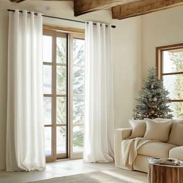 jinchan Linen Curtains, Light Filtering Window Drapes with Grommet Top, Linen Beige Crude Curtains 2...