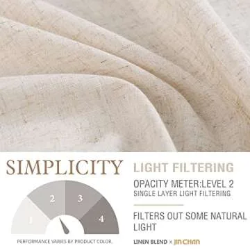 jinchan Linen Curtains, Light Filtering Window Drapes with Grommet Top, Linen Beige Crude Curtains 2 Panels for Living Room Farmhouse Bedroom (W50 x L108, Ecru)