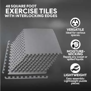 BalanceFrom Puzzle Exercise Mat with EVA Foam Interlocking Tiles for MMA, Exercise, Gymnastics and Home Gym Protective Flooring, 1/2” Thick, 48 Square Feet, Gray