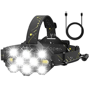 Victoper Headlamp Rechargeable, 22000 Lumen Bright 10 LEDs Head Lamp, 8+2 Modes Head Light with Red ...