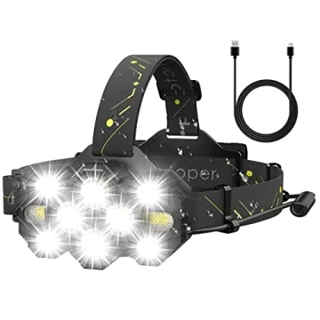 Victoper Headlamp Rechargeable, 22000 Lumen Bright 10 LEDs Head Lamp, 8+2 Modes Head Light with Red ...