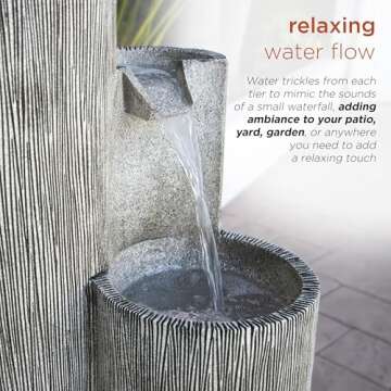 Alpine Corporation GIL1482 41” Outdoor 3-Tiered Weathered Stone Water Fountain with Natural Stone Look - Garden Water Feature for Patio, Lawn & Yard Decoration, Gray